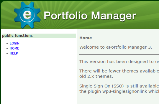 The ePortfolio Manager home screen