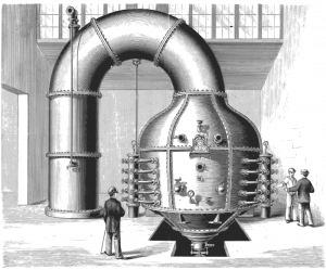 people standing round a machine