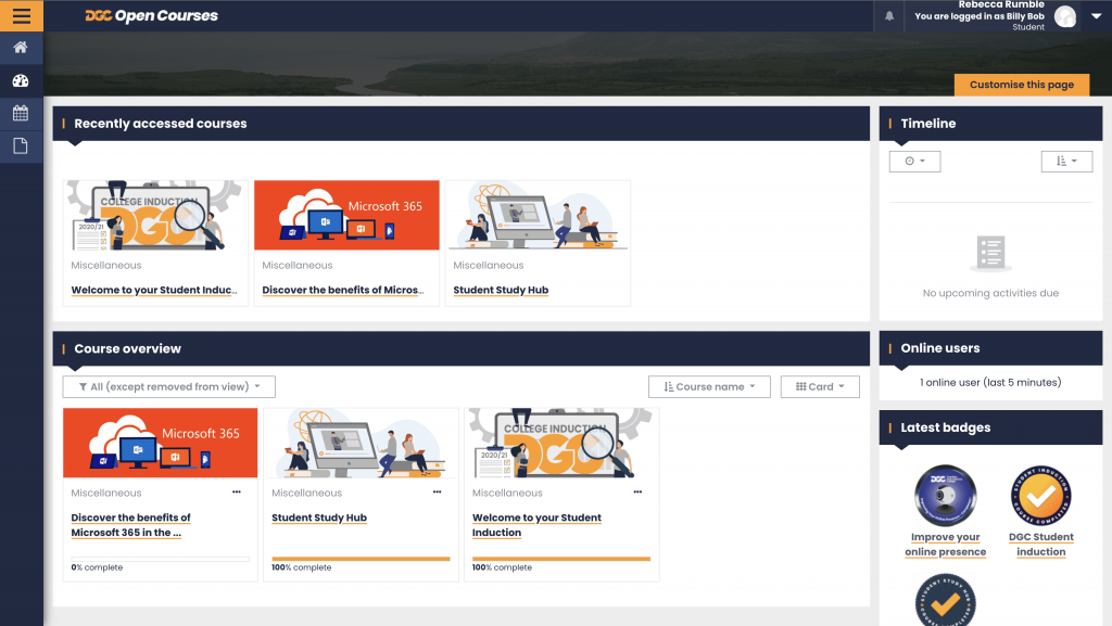 Screenshot of the new Moodle Theme. 